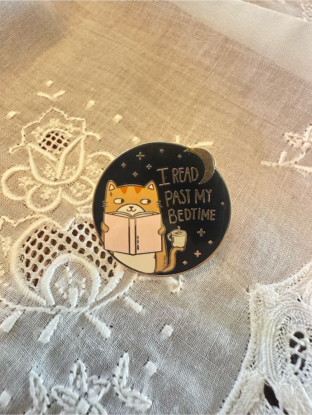 I Read Past My Bedtime Cat Enamel Pin Clever Clove